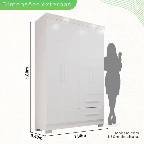 Guarda-Roupa Solteiro 4 portas Estrela Larg. 1.00m Branco Com Ps Sallto