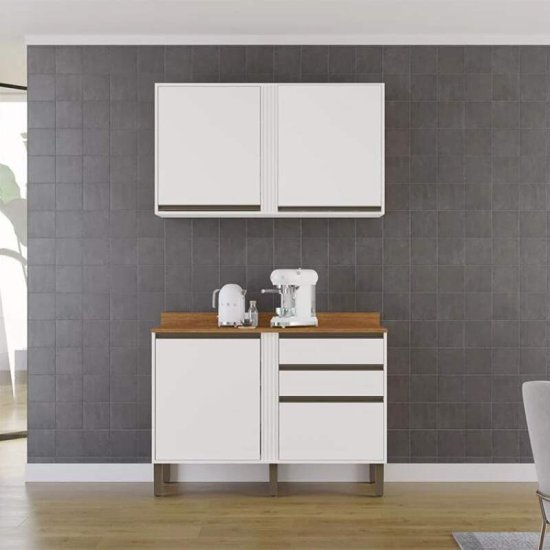 Balc�o de Cozinha 1,20m P�rola Branco + A�reo 1,20m P�rola Branco - Sall�to