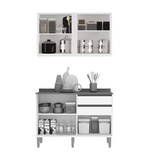Balc�o de Cozinha 1,20m P�rola Branco + A�reo 1,20m P�rola Branco - Sall�to