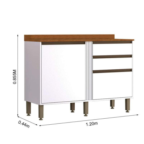 Balc�o de Cozinha 1,20m P�rola Branco + A�reo 1,20m P�rola Branco - Sall�to