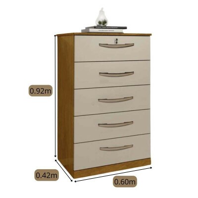 Cmoda Vane 013 Larg. 0.60m Cinamomo/Off 5 Gavetas - JL Mveis