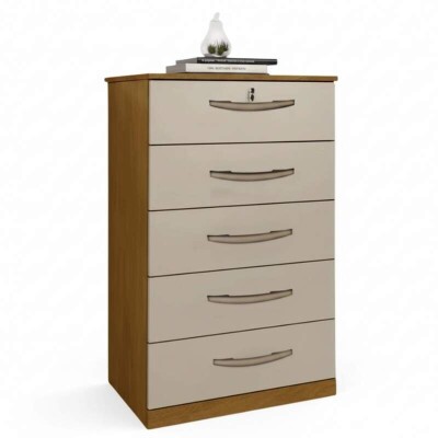 Cmoda Vane 013 Larg. 0.60m Cinamomo/Off 5 Gavetas - JL Mveis