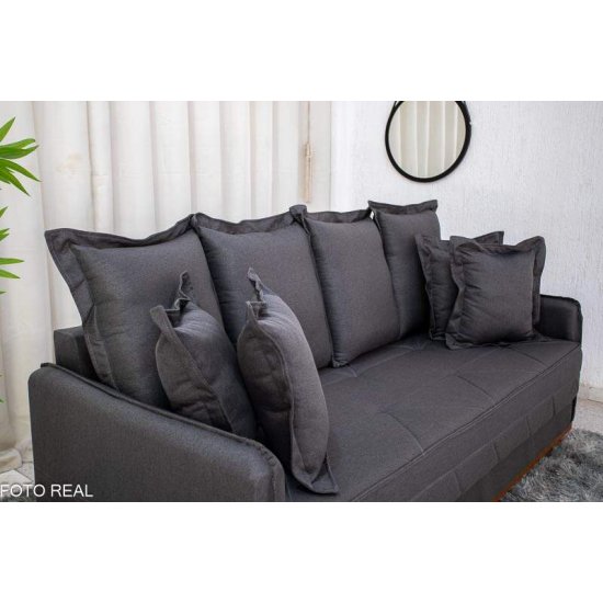Sof� 3 Lugares Vican Linho Grafite 5054 Molas Bonnel - 2,00m