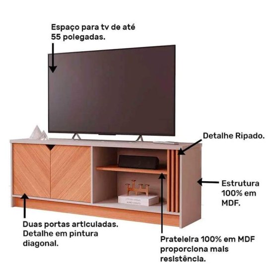 Rack Bancada 1,54m Volpi Off White/Cinamomo 100% MDF para TV at� 70\" - Perm�bili