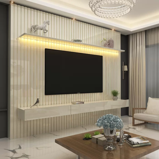 Painel 2,30m Nobre Off com Detalhe Ripado, Nicho e LED 100% MDF para TV at� 85\\\" - Gelius