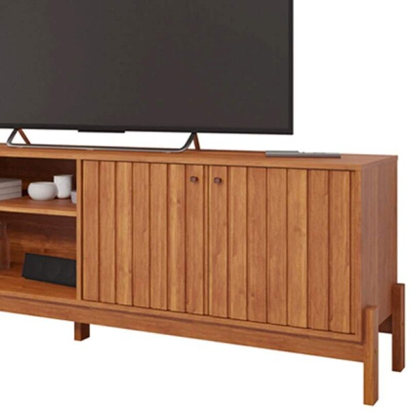 Rack Holanda Cinamomo Ripado 100% MDF Larg. 2.05m + Painel Maragogi Cinamomo Ripado 100% MDF Larg. 2.30m - Permobili