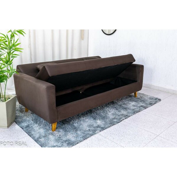Sof Cama Ba Pmela Larg. 2.00m Veludo Marrom 426