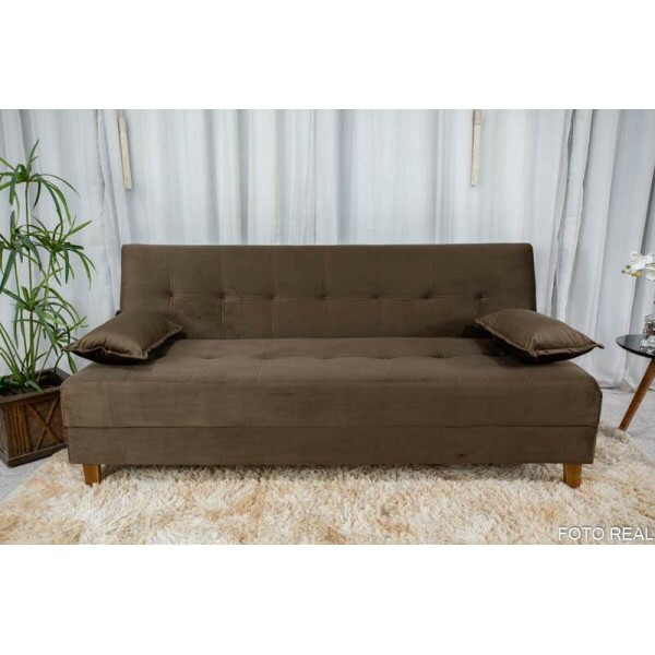 Sof 4 lugares e Sof Cama Casal Arpoador Veludo Marrom