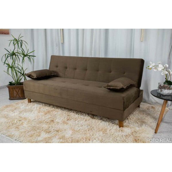 Sof 4 lugares e Sof Cama Casal Arpoador Veludo Marrom
