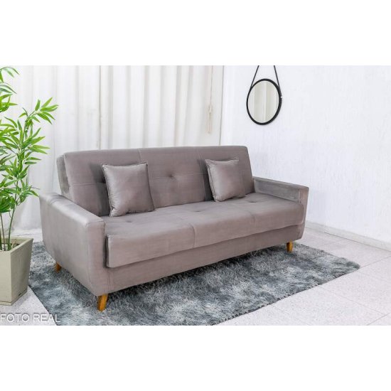 Sof� Cama P�mela Veludo Bege 434 com Ba� - 2,00m