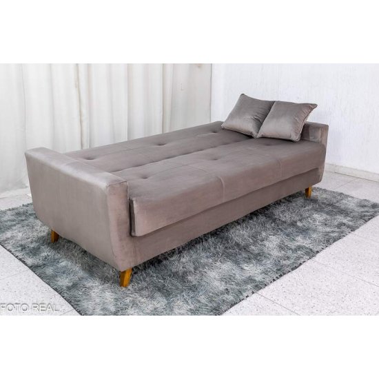 Sof� Cama P�mela Veludo Bege 434 com Ba� - 2,00m