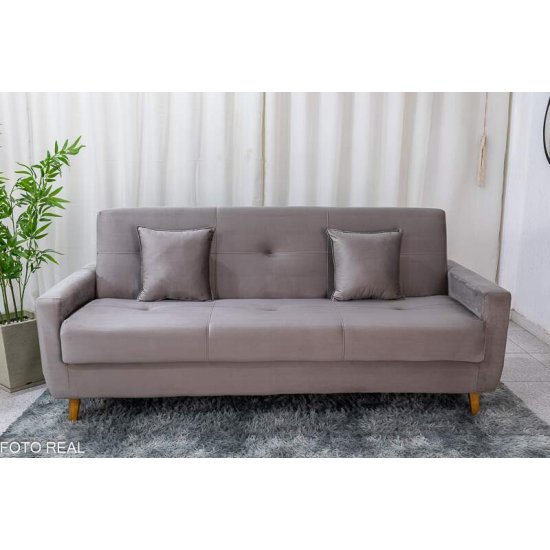 Sof� Cama P�mela Veludo Bege 434 com Ba� - 2,00m