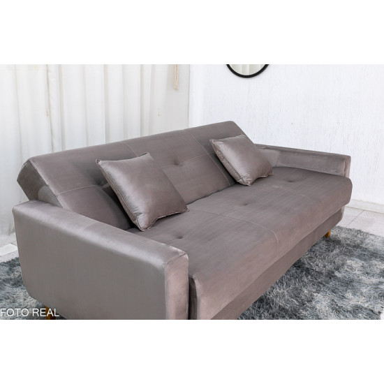 Sof� Cama P�mela Veludo Bege 434 com Ba� - 2,00m