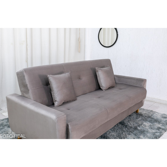 Sof� Cama P�mela Veludo Bege 434 com Ba� - 2,00m