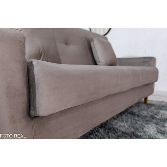 Sof� Cama P�mela Veludo Bege 434 com Ba� - 2,00m