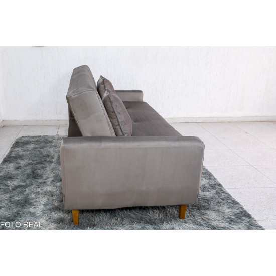Sof� Cama P�mela Veludo Bege 434 com Ba� - 2,00m