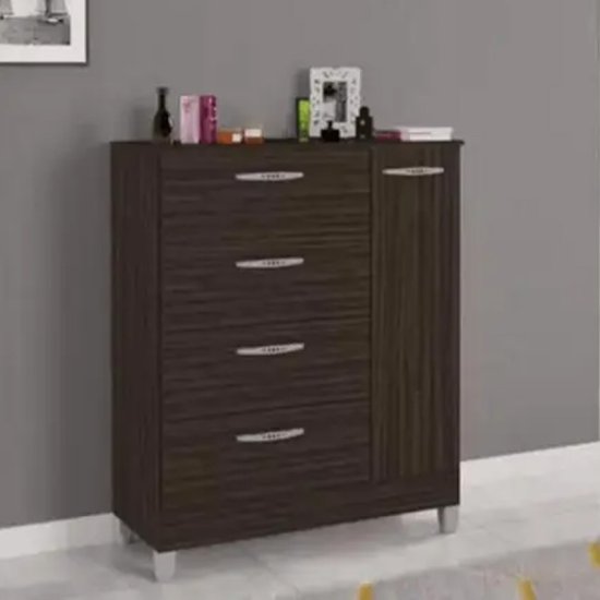 C�moda 0,86m Chocolate 4 Gavetas e 1 Porta - Poquema