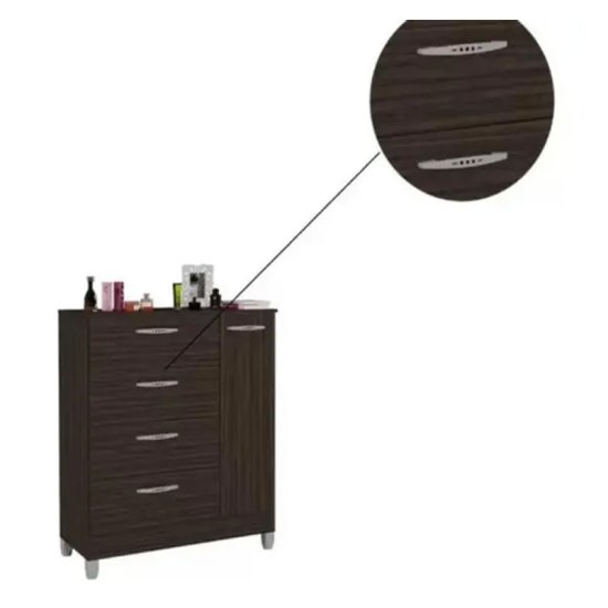 C�moda 0,86m Chocolate 4 Gavetas e 1 Porta - Poquema