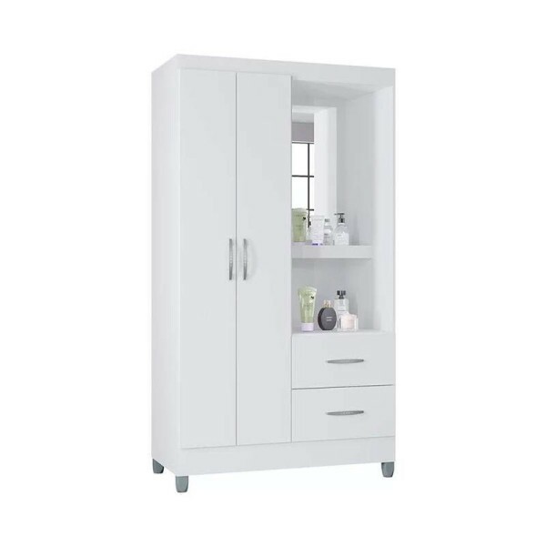 Guarda-Roupa Solteiro Cordoba Capelinha 2 Portas 2 Gavetas c/Espelho Larg. 0.99m Branco Poquema