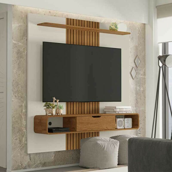 Painel Lisboa Ripado 3D TV at 65 Polegadas Larg. 1.58m Off/Nature Bechara