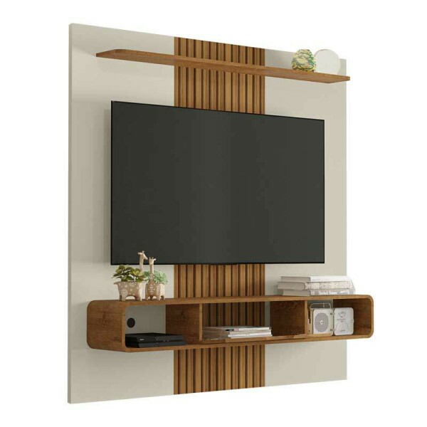 Painel Lisboa Ripado 3D TV at 65 Polegadas Larg. 1.58m Off/Nature Bechara