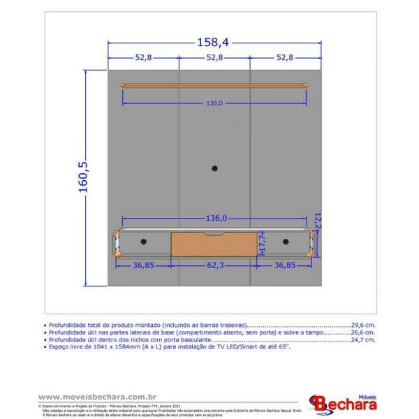 Painel Lisboa Ripado 3D TV at 65 Polegadas Larg. 1.58m Off/Nature Bechara