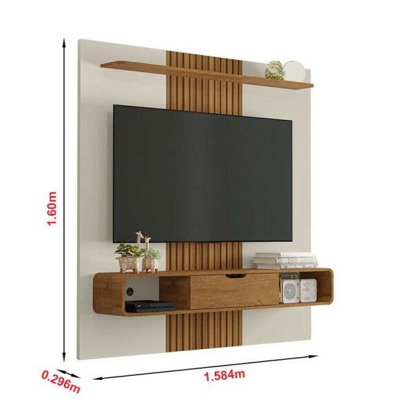 Painel Lisboa Ripado 3D TV at 65 Polegadas Larg. 1.58m Off/Nature Bechara