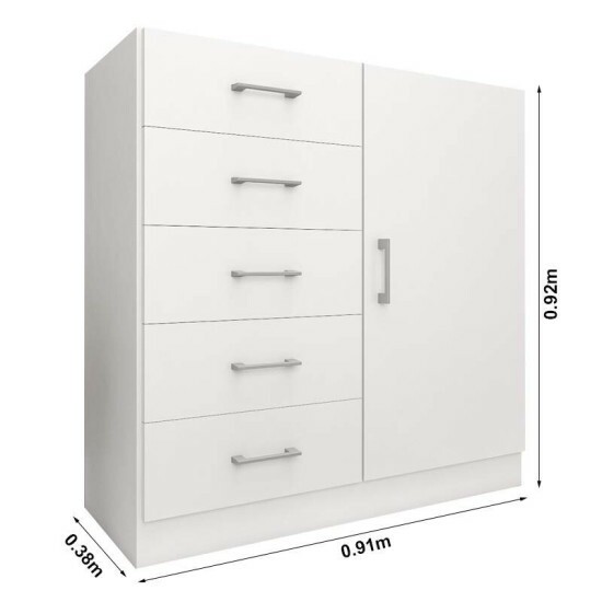 C�moda 5 Gavetas 1 Porta Miami Branco CO801 Fellicci