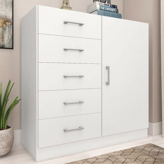 C�moda 5 Gavetas 1 Porta Miami Branco CO801 Fellicci