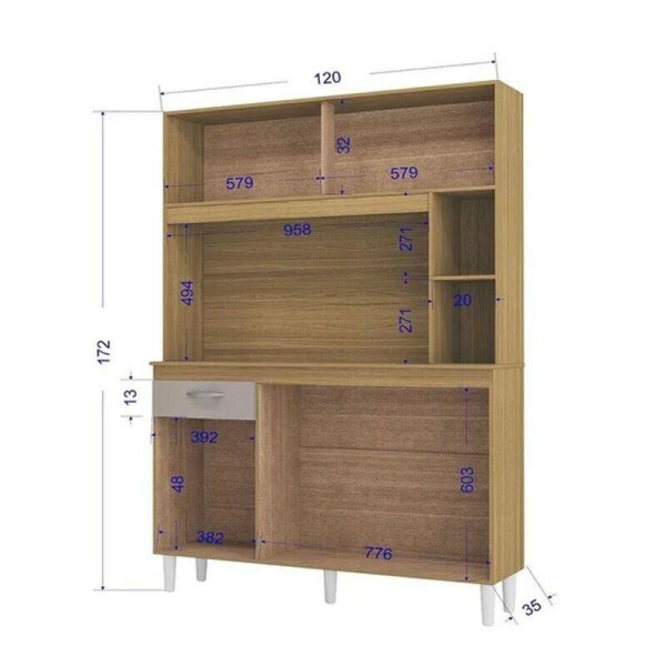 Kit Duda 1.20m 5 Portas Damasco/Off Poquema
