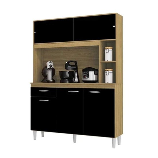 Kit de Cozinha 1,20m Duda Damasco/Preto 5 Portas 1 Gaveta - Poquema