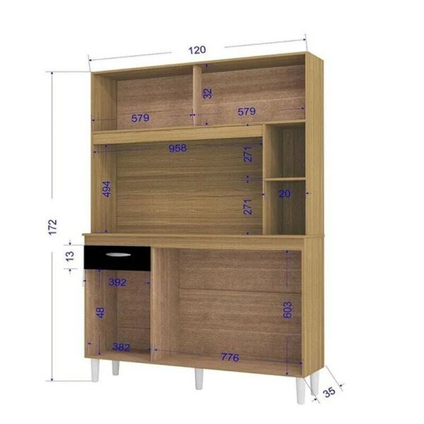 Kit Duda 1.20m 5 Portas Damasco/Preto - Poquema