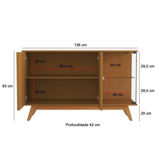 Buffet A�ai Luxo Ripado com 3 Portas larg. 1.36m Nature JB Bechara