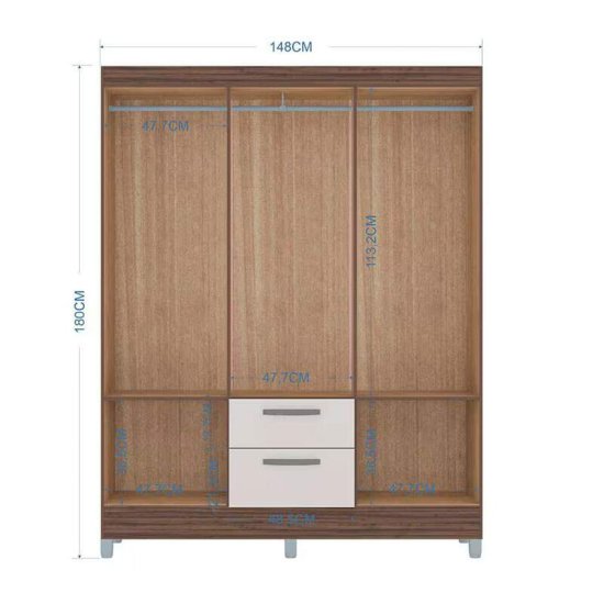 Guarda-roupa Solteiro 1,48m Multi Chocolate/Off 6 Portas 2 Gavetas com Espelho e P�s - Poquema