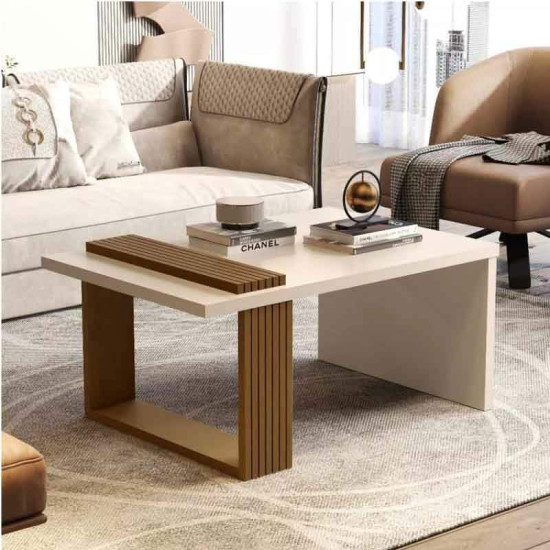 Mesa de Centro JB 8020 Luxo Larg. 80cm P�rola/Nature JB Bechara