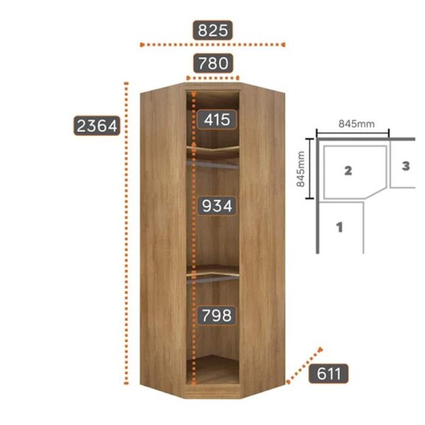 Modulado Cumaru/Fendi Fosco 1 Roupeiro Moderni 4 Pts + 2 Criado Rizon + 1 Canto Oblquo Rizon + 1 Areo 3 portas Rizon - Novo Horizonte