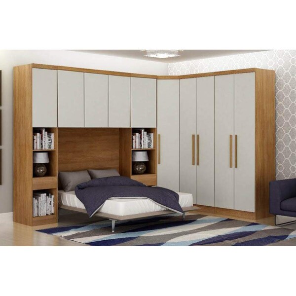 Modulado Cumaru/Fendi Fosco 1 Roupeiro Moderni 4 Pts + 2 Criado Rizon + 1 Canto Oblquo Rizon + 1 Areo 3 portas Rizon - Novo Horizonte