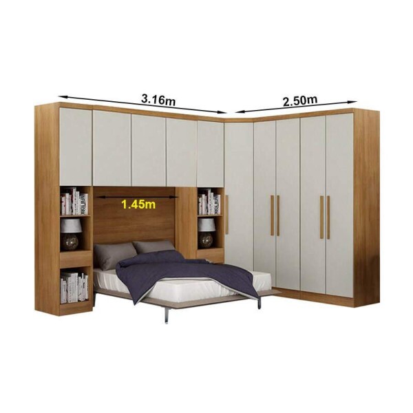 Modulado Cumaru/Fendi Fosco 1 Roupeiro Moderni 4 Pts + 2 Criado Rizon + 1 Canto Oblquo Rizon + 1 Areo 3 portas Rizon - Novo Horizonte