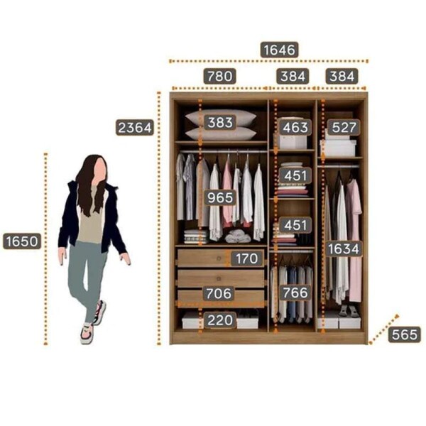Modulado Cumaru/Fendi Fosco 1 Roupeiro Moderni 4 Pts + 2 Criado Rizon + 1 Canto Oblquo Rizon + 1 Areo 3 portas Rizon - Novo Horizonte