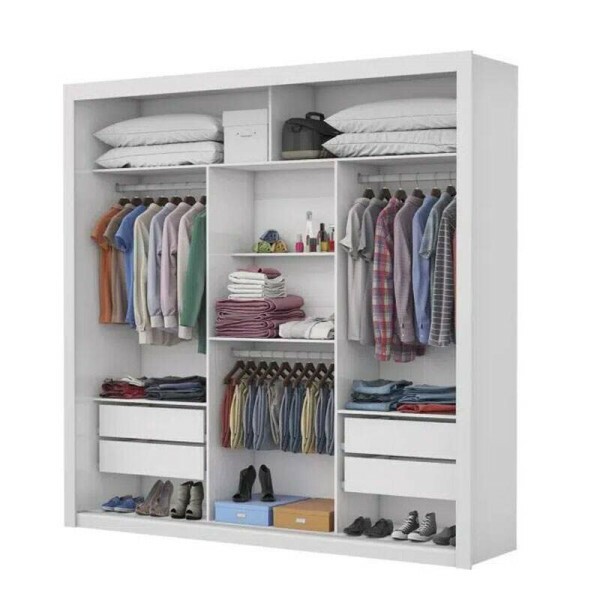 Roupeiro Casal Veneza Cinamomo/Branco 3 Portas 4 Gavetas C/ 1 Espelho Larg. 1.88m - Carioca