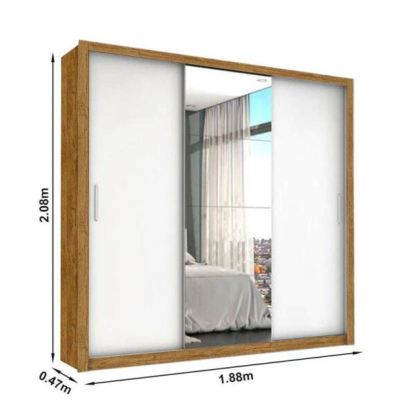 Roupeiro Casal Veneza Cinamomo/Branco 3 Portas 4 Gavetas C/ 1 Espelho Larg. 1.88m - Carioca