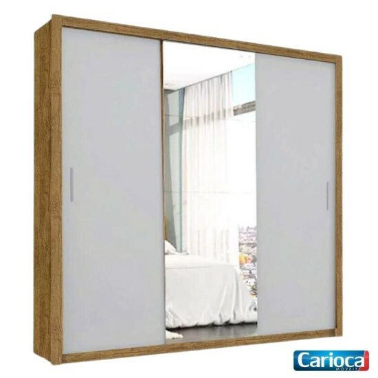 Guarda-roupa Casal Veneza Cinamomo/Off 3 Portas 4 Gavetas C/ 1 Espelho Larg. 1.88m - Carioca