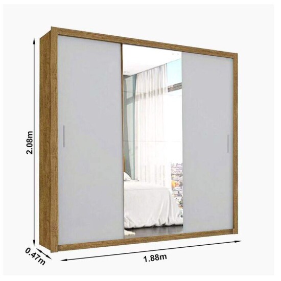 Guarda-roupa Casal Veneza Cinamomo/Off 3 Portas 4 Gavetas C/ 1 Espelho Larg. 1.88m - Carioca