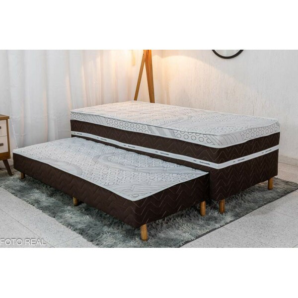 Cama Box Solteiro Livina Molas Ensacadas + Cama Auxiliar Orthoside