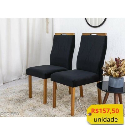2 Cadeiras Lisboa Preto 504 Madeira Macia Art Assento - Entregue Montada