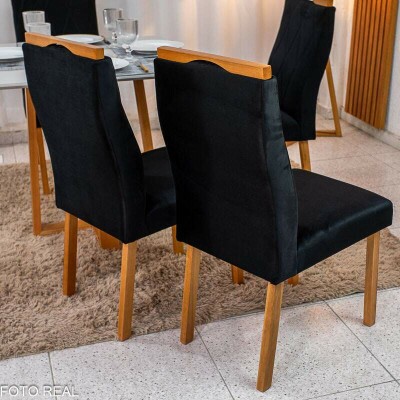 2 Cadeiras Lisboa Veludo Preto 504 Madeira Art Assento - Entregue Montada