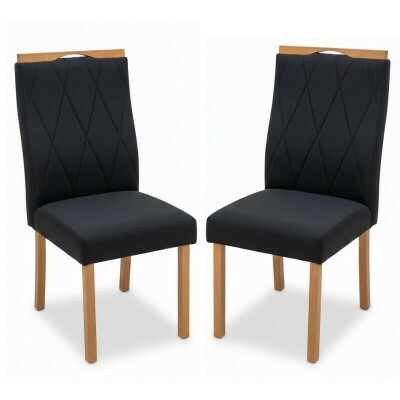 2 Cadeiras Lisboa Veludo Preto 504 Madeira Art Assento - Entregue Montada