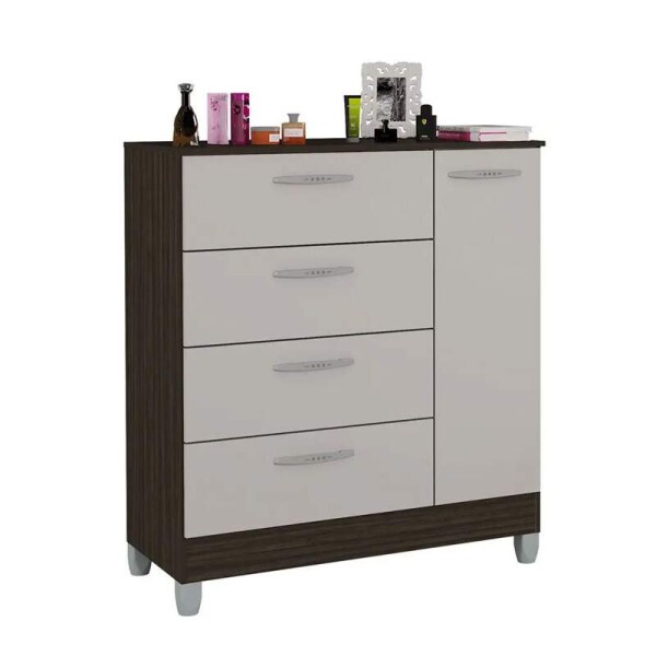 Cmoda com 1 Porta 4 Gavetas Chocolate/Off Larg. 0.86m - Poquema
