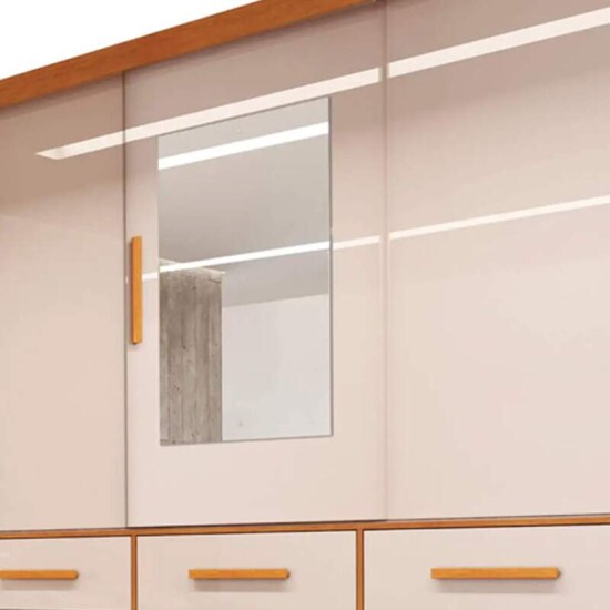 Guarda-roupa Casal Athenas Nature/Off 3 Portas 9 Gavetas C/ Espelho e Ps 100% MDF Larg. 1.80m - Bianchi