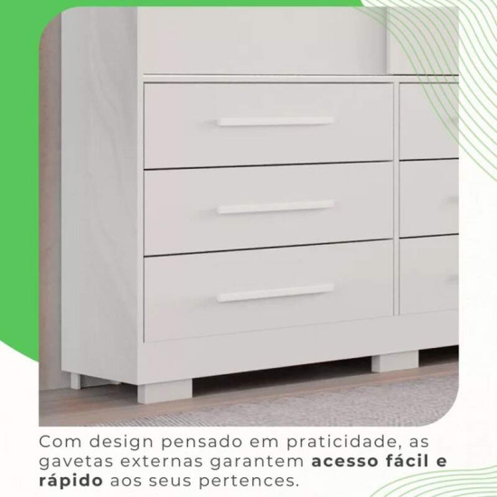 Guarda-roupa 1,80m Athenas Branco 3 Portas 9 Gavetas 100% MDF com Espelho e P�s - Bianchi